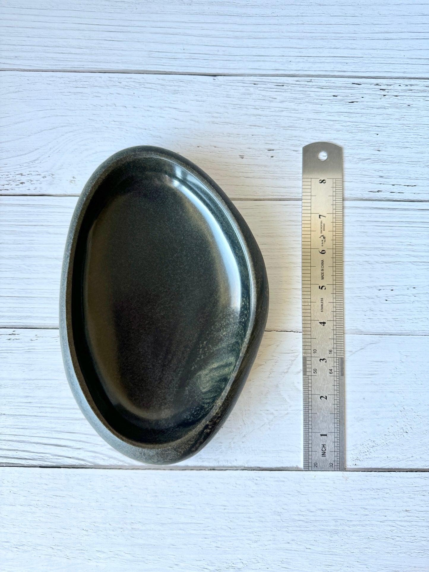 "Midnight Bay" - Handcrafted stone bowl | Riverstone dish | Rock plate | Jewelry Bowl | Serving tray | Catch-all | Trinket tray | Birdbath