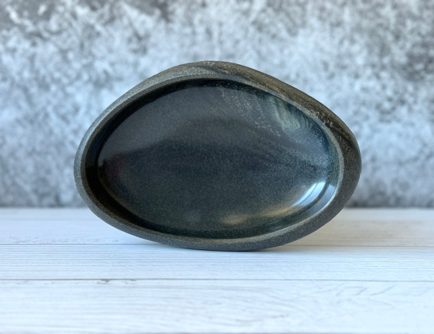 "Midnight Bay" - Handcrafted stone bowl | Riverstone dish | Rock plate | Jewelry Bowl | Serving tray | Catch-all | Trinket tray | Birdbath