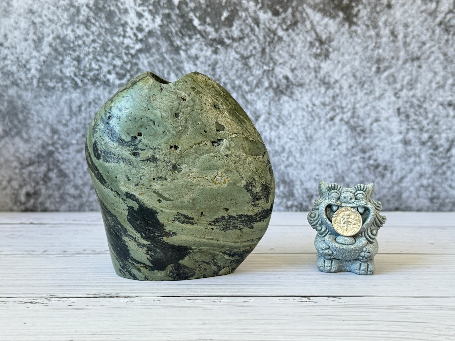 "Mystic Green" - Handmade Natural Riverstone Vase | Bud vase | Rock art