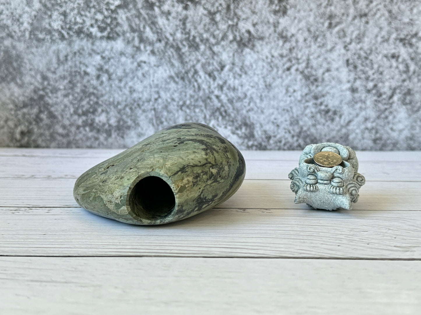 "Mystic Green" - Handmade Natural Riverstone Vase | Bud vase | Rock art