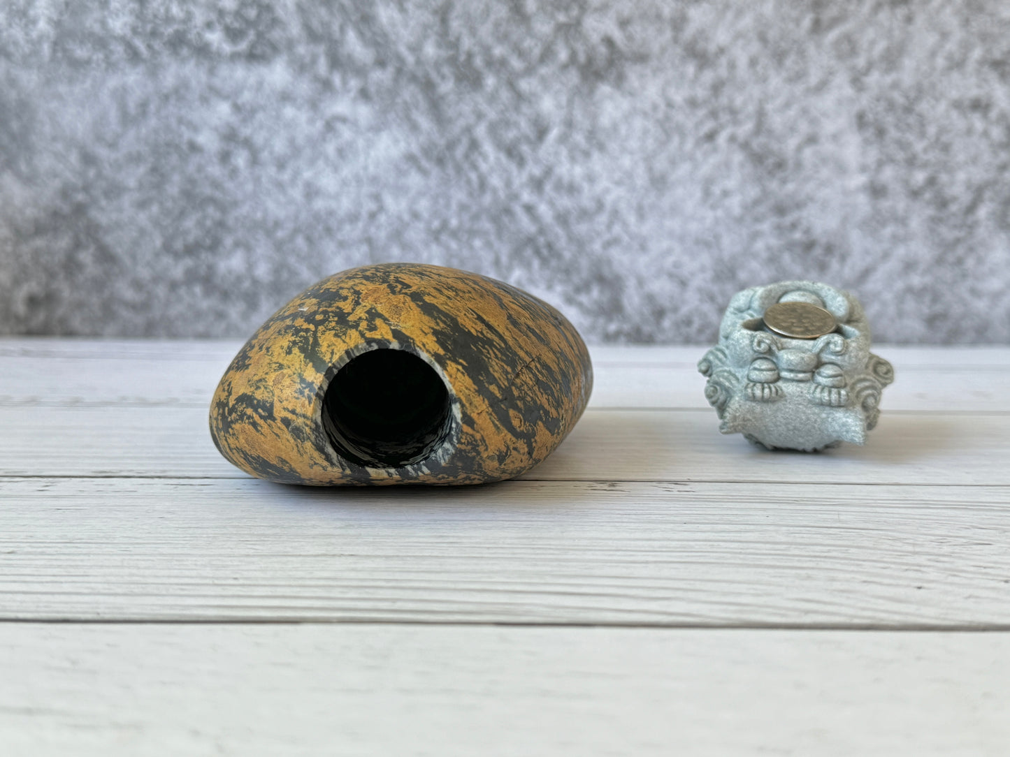 "Golden Torrent" - Handmade Natural Riverstone Vase | Bud vase | Rock art