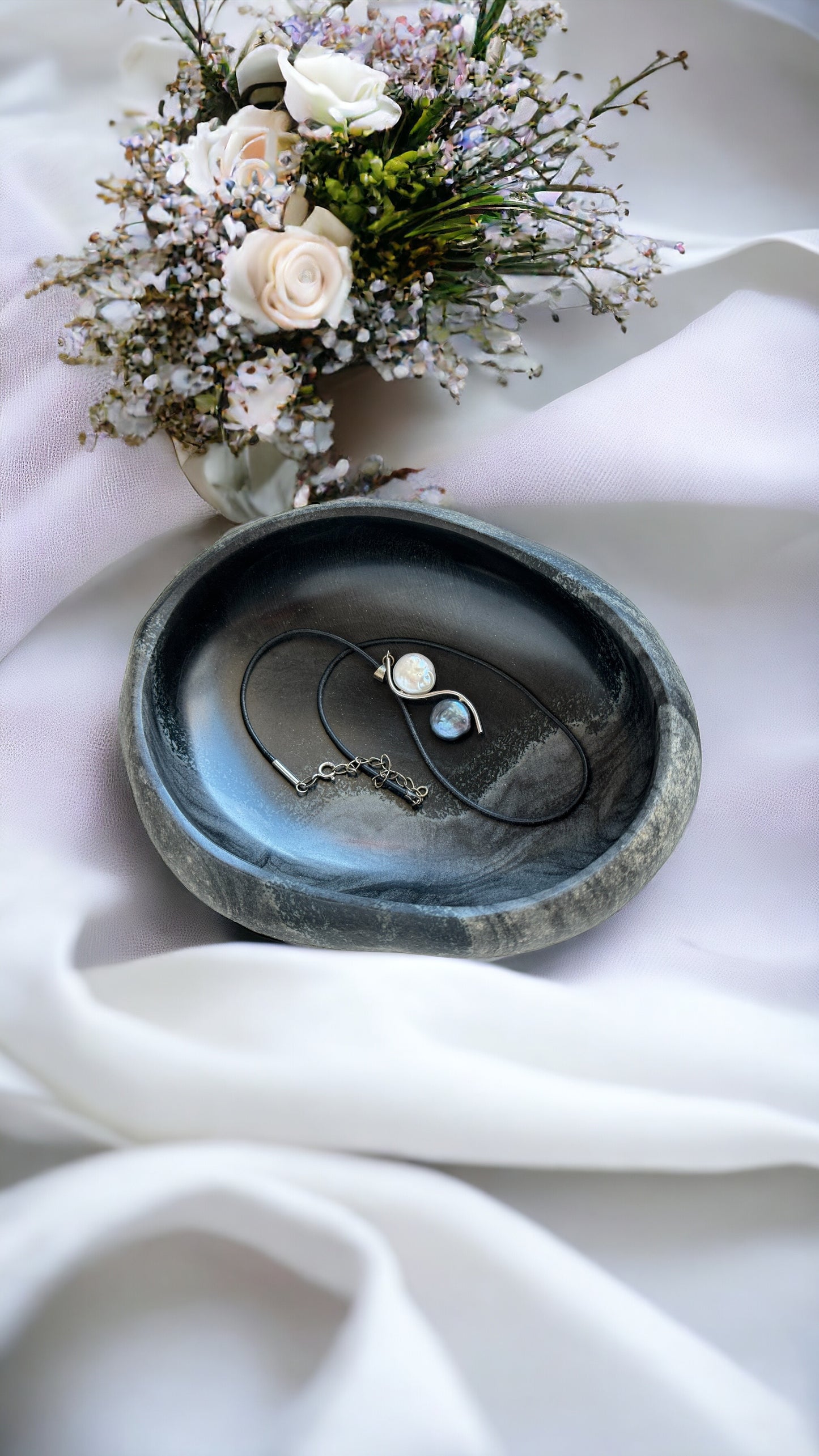 "Black Sand Beach" - Handcrafted stone bowl | Riverstone dish | Rock plate | Serving tray | Catch-all | Trinket tray | Birdbath