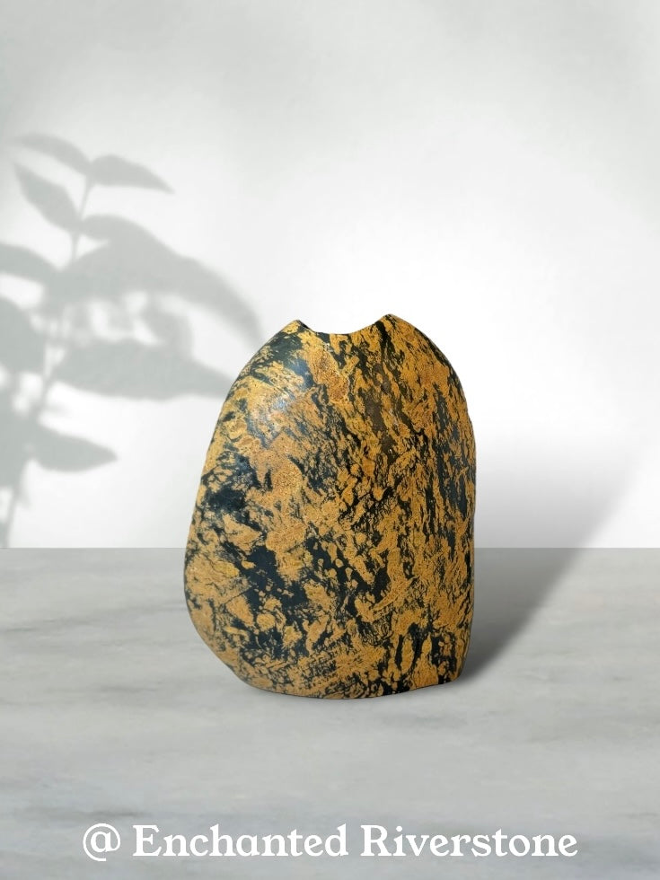 "Golden Torrent" - Handmade Natural Riverstone Vase | Bud vase | Rock art