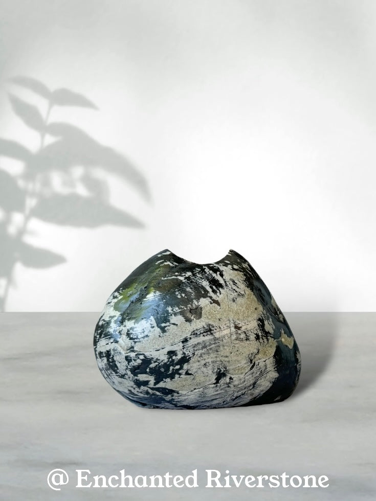 "Arctic Brushstroke" - Handmade Natural Riverstone Vase