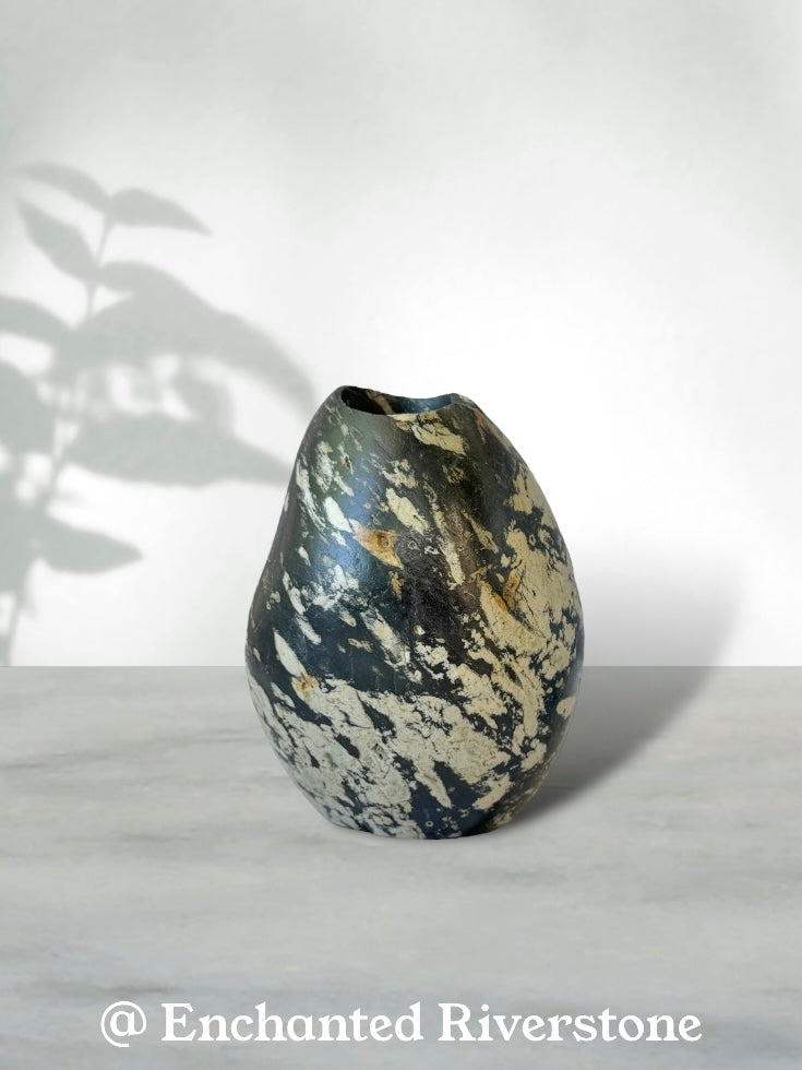 "Black Forest" - Handmade Natural Riverstone Vase