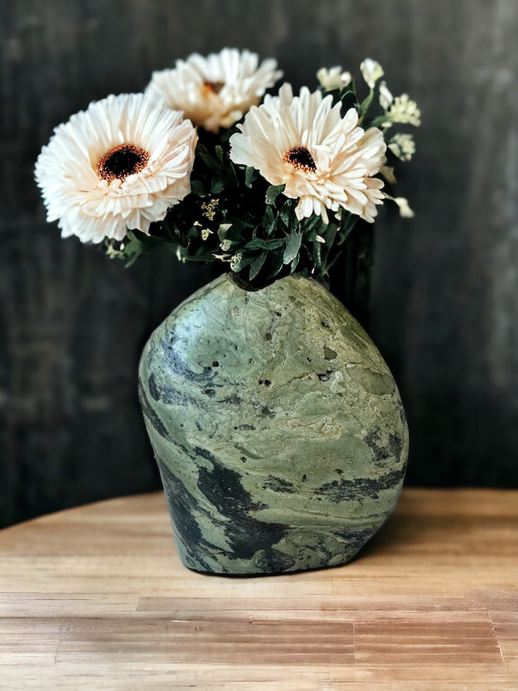 "Mystic Green" - Handmade Natural Riverstone Vase | Bud vase | Rock art